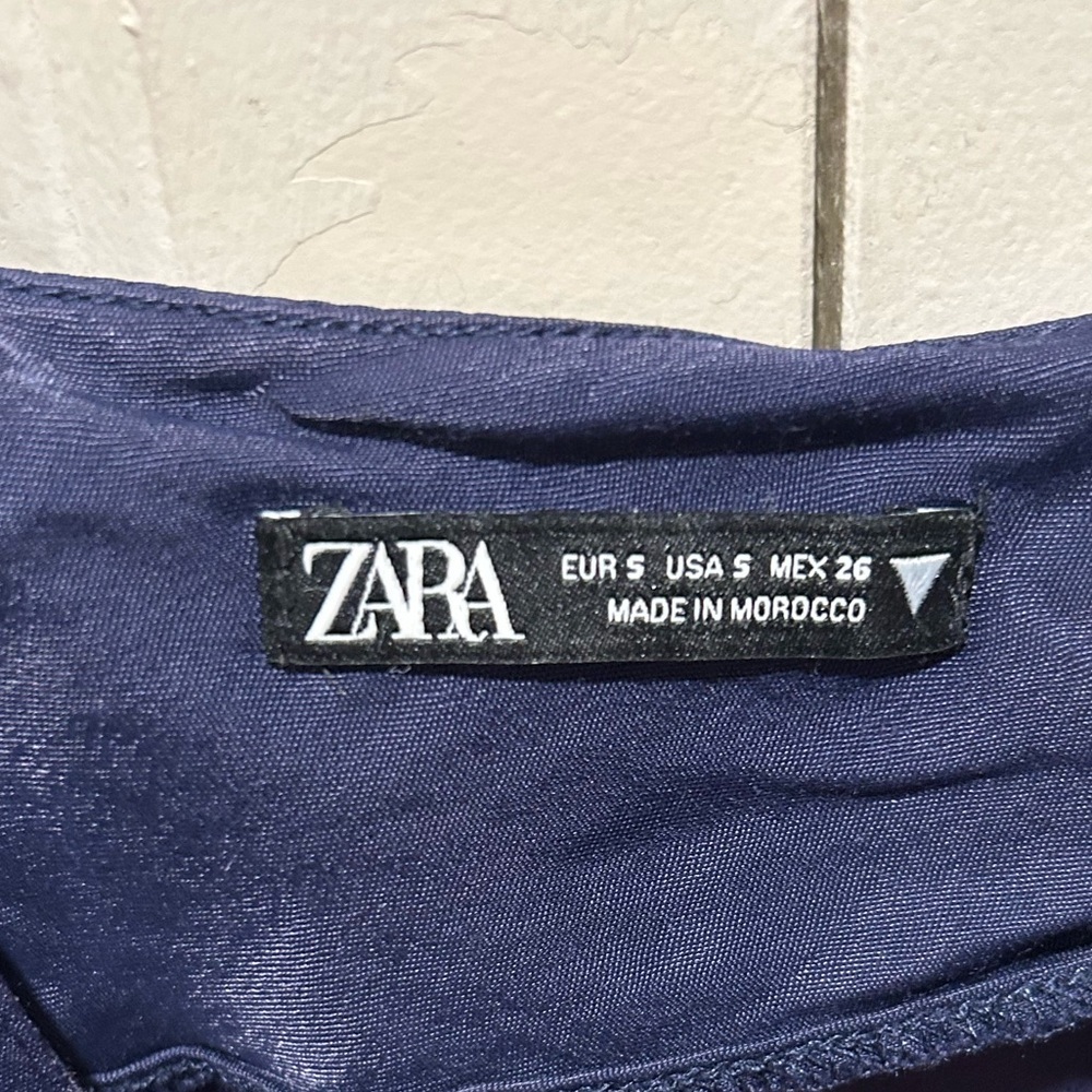 Zara satin Effect Slip Dress Side Slip in Navy , size Small - Picture 4 of 6
